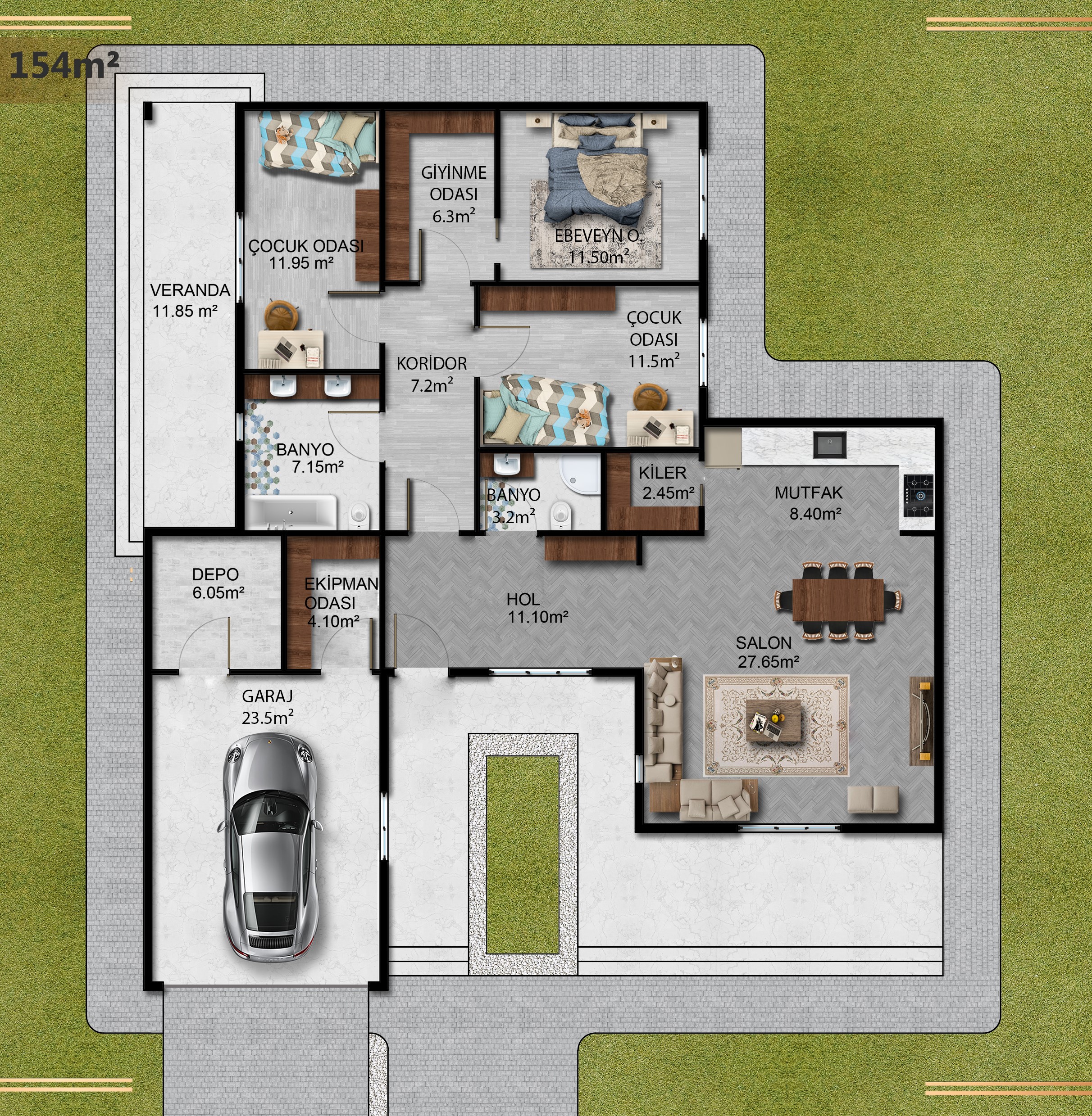 DP-609 154 m² TEK KATLI ÇELİK EV - Görsel 3