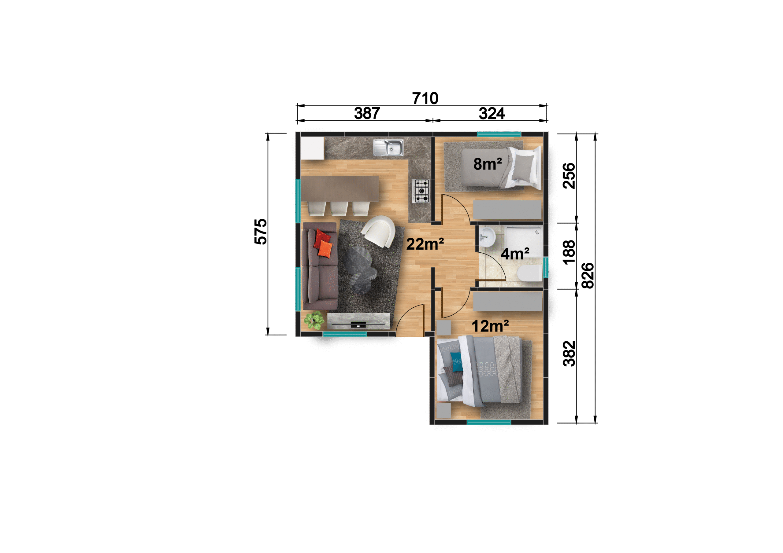 DP-102 49 m² TEK KATLI PREFABRİK EV - Görsel 3