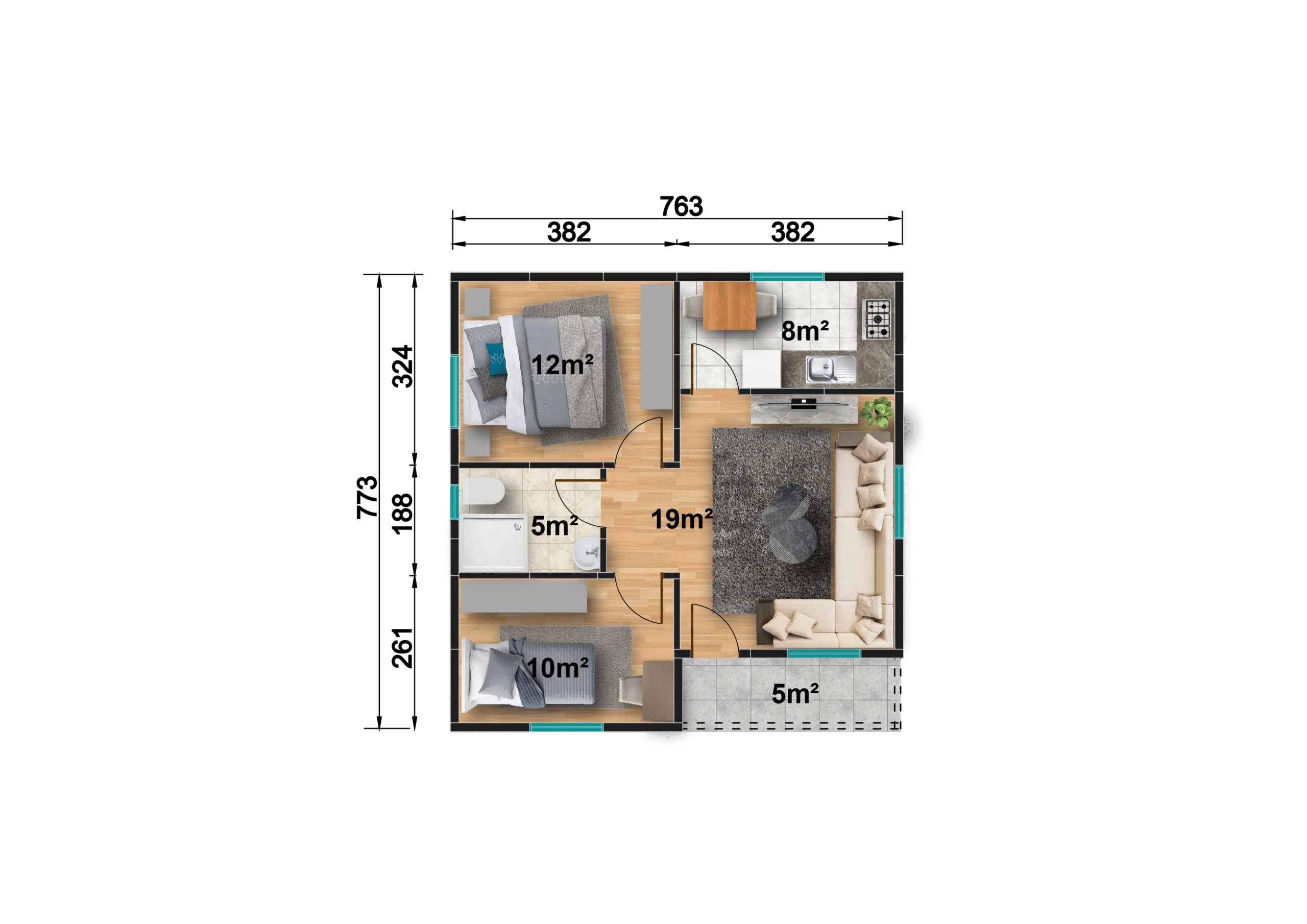 DP-105 59 m² TEK KATLI PREFABRİK EV - Görsel 3