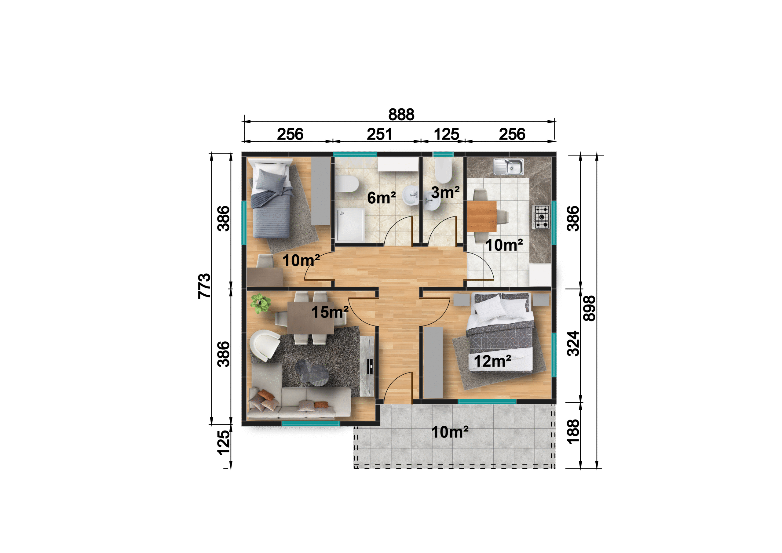 DP-110 74 m² TEK KATLI PREFABRİK EV - Görsel 3