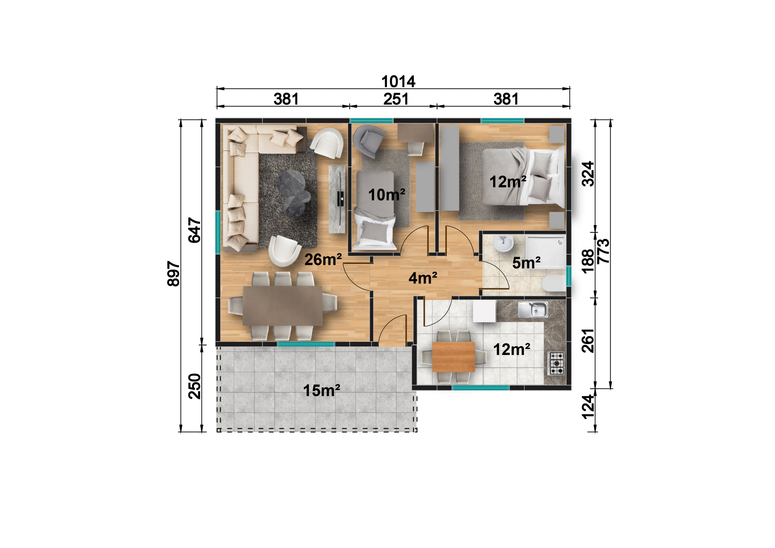 DP-118 84 m² TEK KATLI PREFABRİK EV - Görsel 3