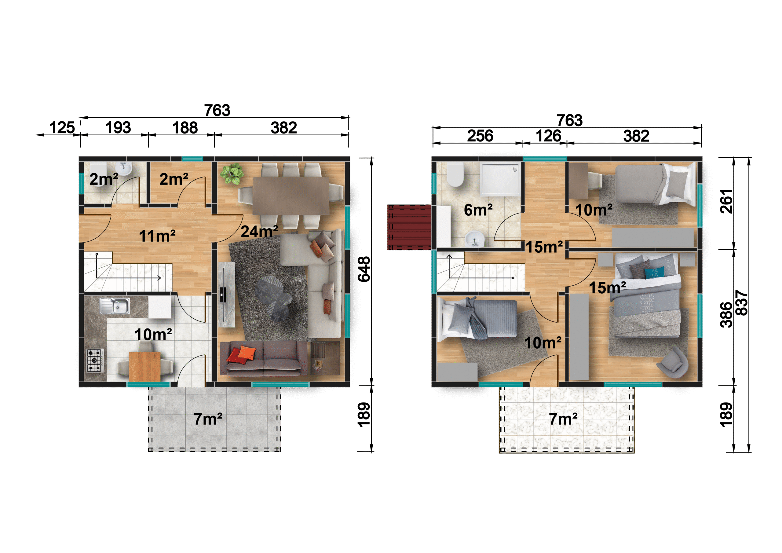 DP-205 114 m² ÇİFT KATLI PREFABRİK EV - Görsel 3